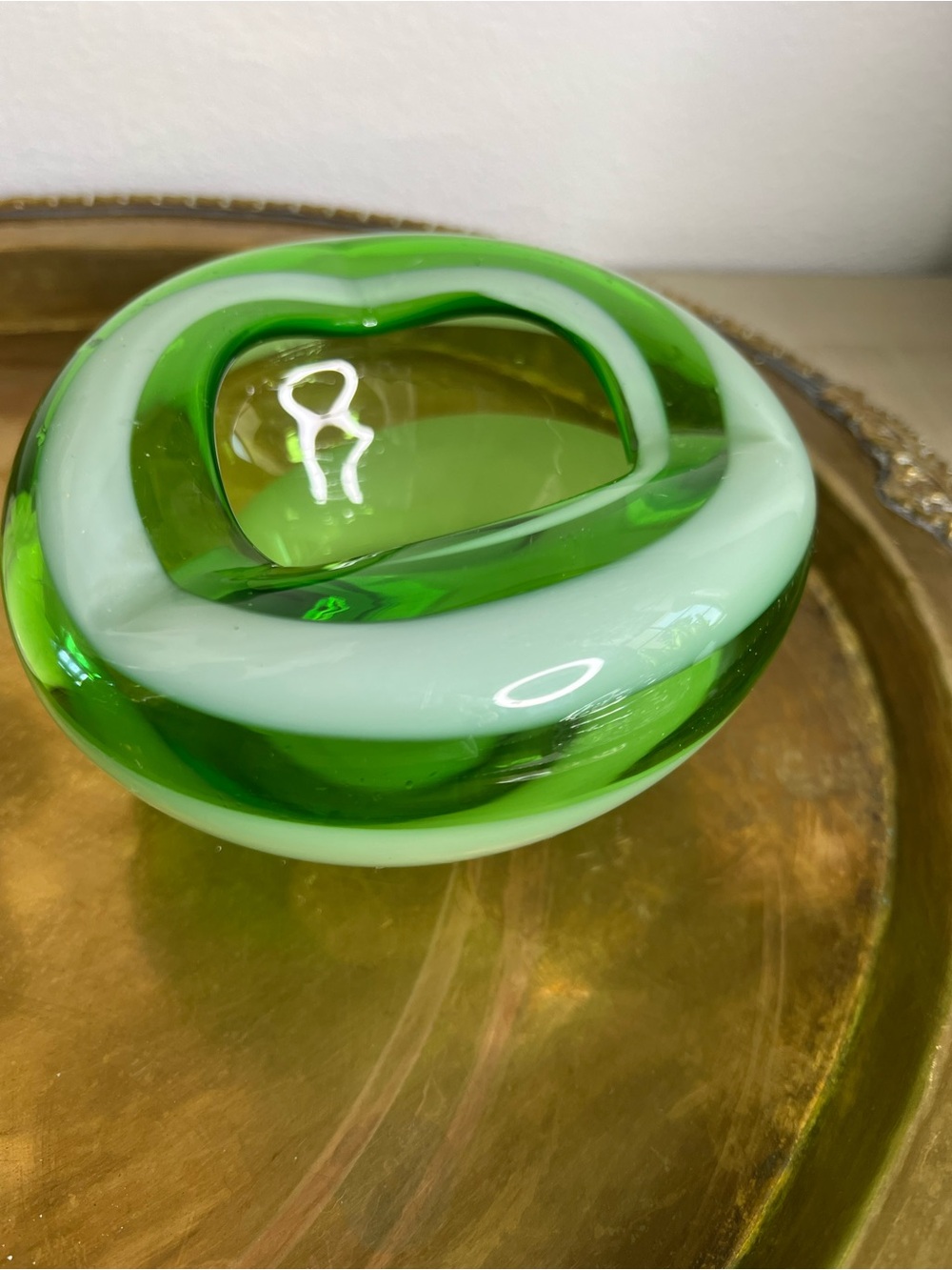 Vintage hand blown Murano style art glass ashtray, dish, bowl